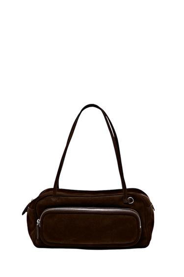 Bolso mediano bowling piel serraje - Visón de Zara