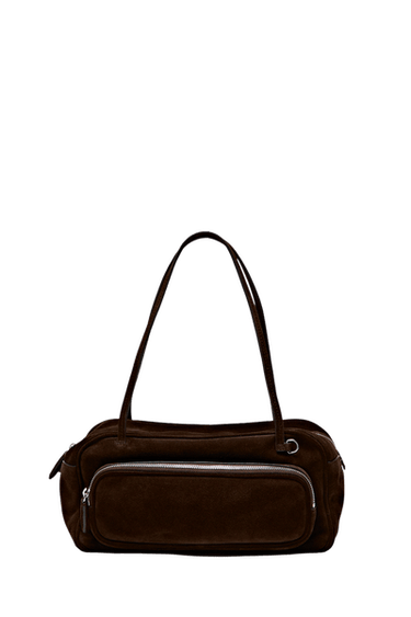 Medium split suede leather bowling bag — Mink 1