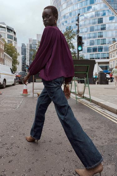 SEMI-SHEER BLOUSE WITH TRIM - Dark aubergine by Zara - Image 4