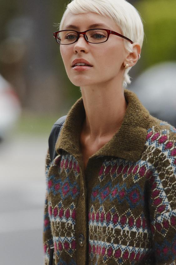 VESTE EN MAILLE JACQUARD - Vert olive de Zara - Image 2