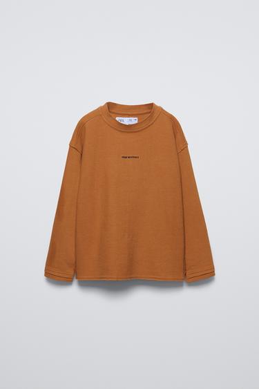 Zara EMBROIDERED TEXT T-SHIRT - Orange