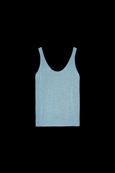 STRICKTOP MIT LEINEN - Hellblau von Zara