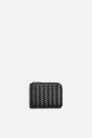Zara BRAIDED CARD HOLDER WITH ZIPPER - Black