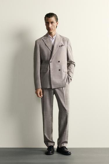 COSTUME REGULAR FIT À CARREAUX EN LAINE - Mauve chiné de Zara