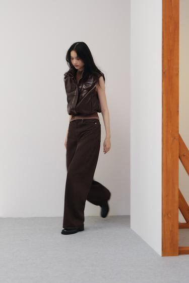 JEANS TRF EXTRA WIDE LEG ハイウエストブラウンZaraのJEANS TRF EXTRA WIDE LEG ハイウエスト - ブラウン 