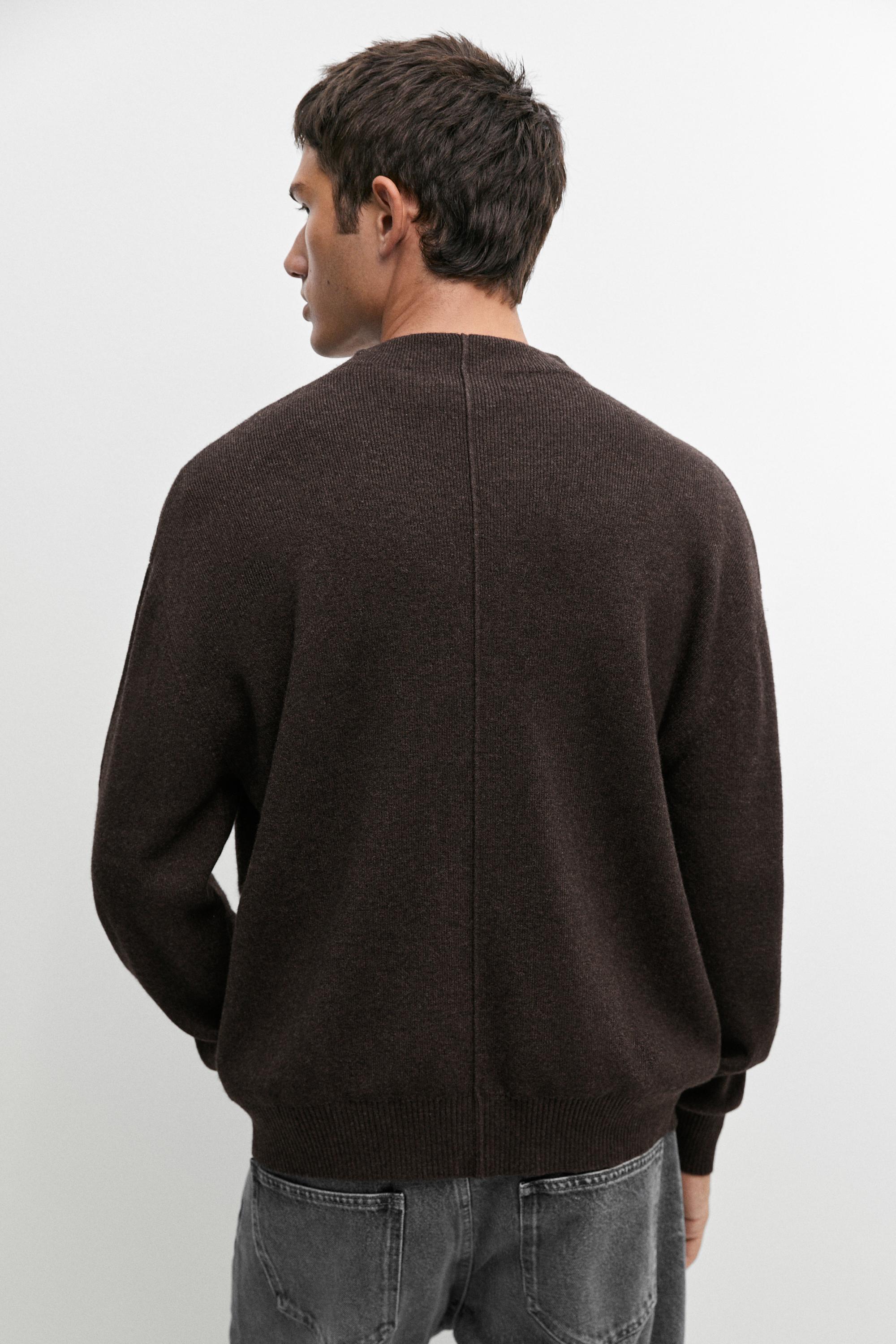 Mock-neck knit cardigan with button detail