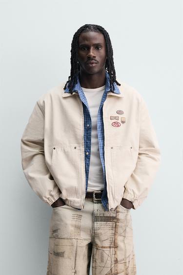 Zara RELAXED FIT PATCH JACKET - Ecru
