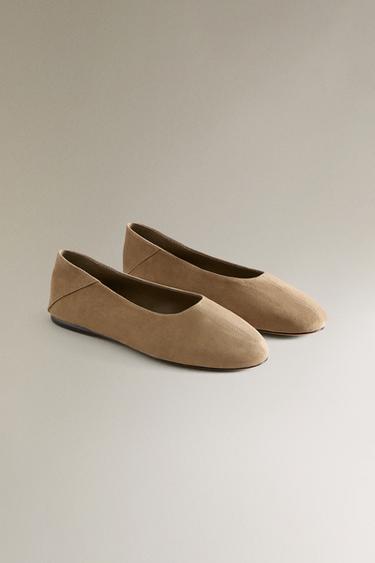 BALLERINES CUIR CROÛTE DE CUIR - Marron de Zara - Image 2