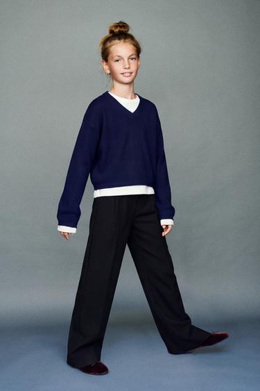 V-NECK KNIT JUMPER - navy by Zara