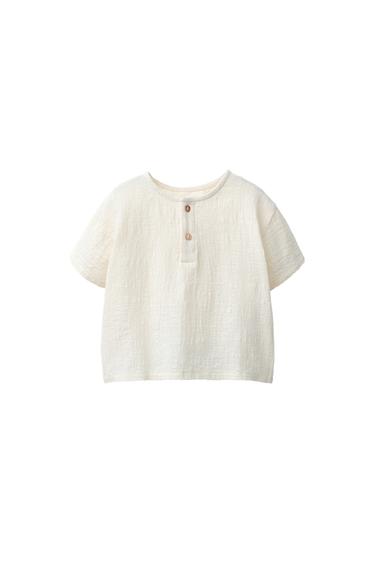 Zara 拼接鈕扣 T 恤 - 裸色