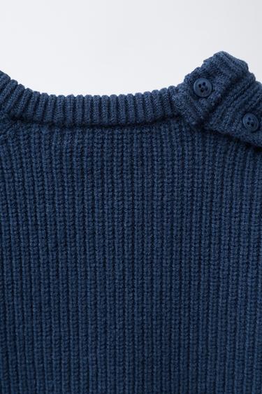 PULL EN MAILLE PERLÉE AVEC OURSON BRODÉ - Bleu de Zara - Image 3