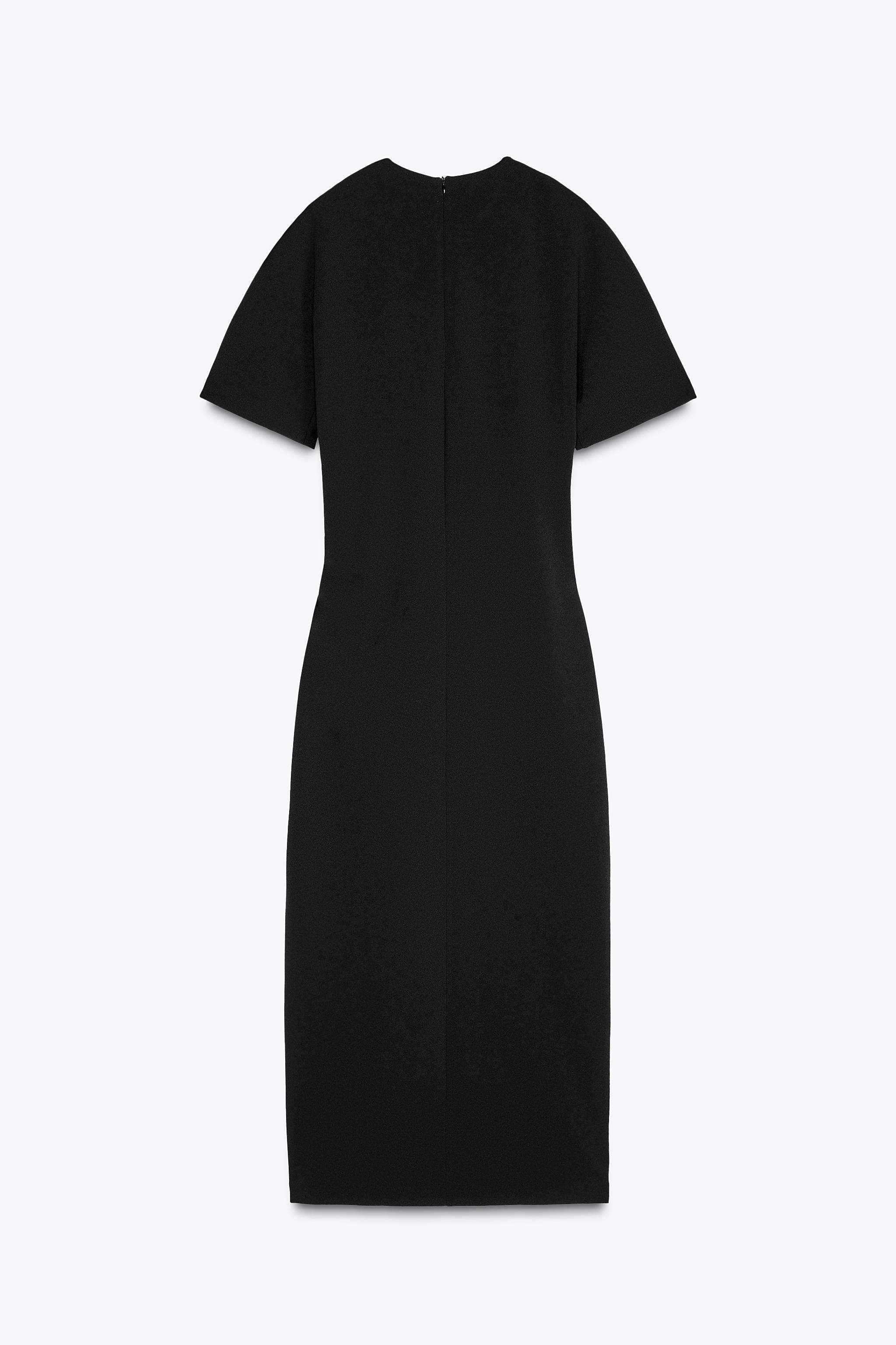 ギャザーディテール入りミディ丈ワンピース - ブラック | ZARA