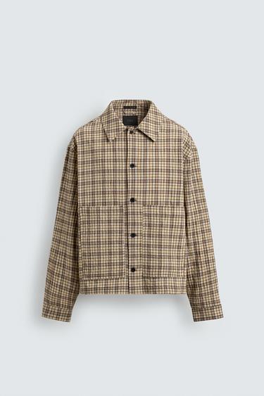TEXTURED CHECK OVERSHIRT - Beige by Zara - Image 0