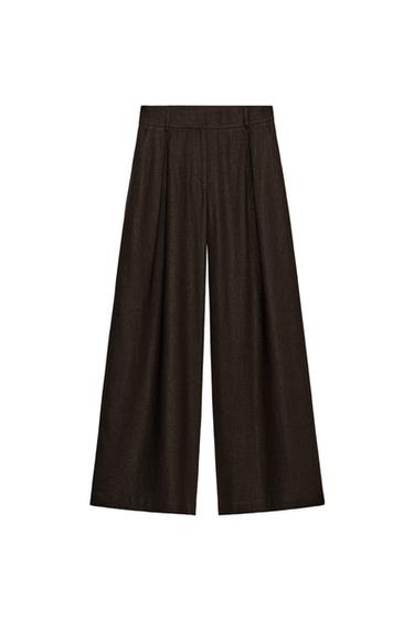 PANTALÓN ANCHO CON LINO - Marrón de Zara