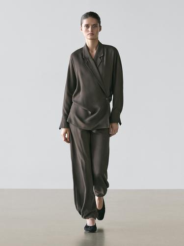 Pantalon bouffant fluide - Vert gris de Zara