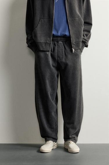 Zara OSNOVNE BALLOON FIT TRENERKA PANTALONE – Tamno antracit