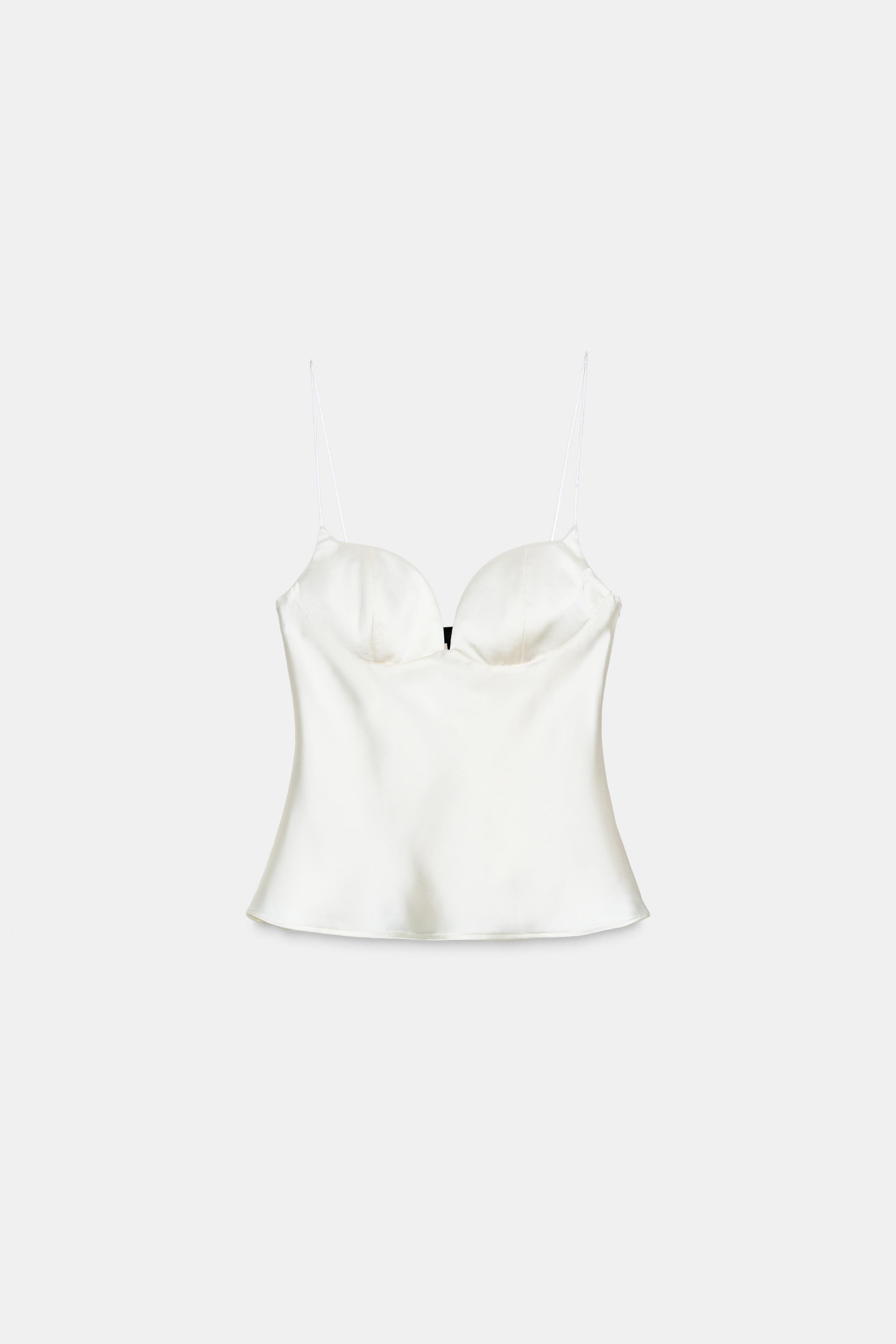 TOP ACETINADO DECOTE CORAÇÃO - Branco-marfim | ZARA Brasil
