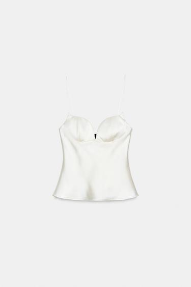 SATIN SWEETHEART NECKLINE TOP - Oyster-white by Zara - Image 0