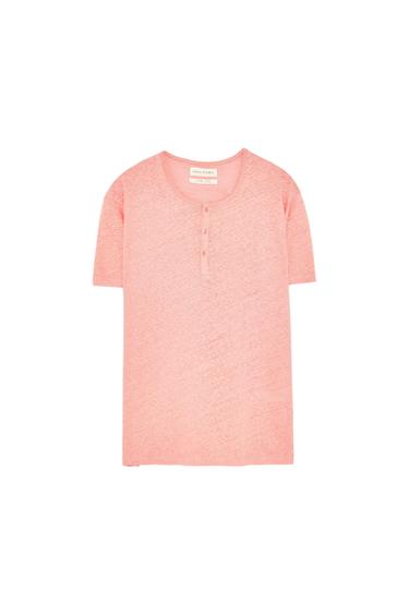 LINEN BUTTON NECK T-SHIRT