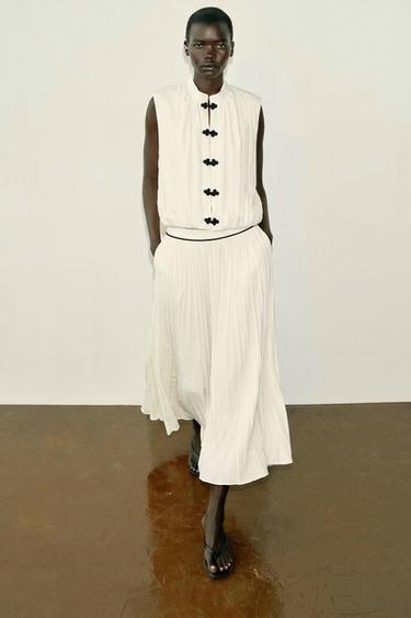 SATIN MIDI SKIRT WITH CONTRAST PIPING - Ecru by Zara - Image 0