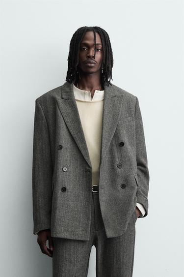 HERRINGBONE WOOL BLEND SUIT BLAZER - Grey by Zara