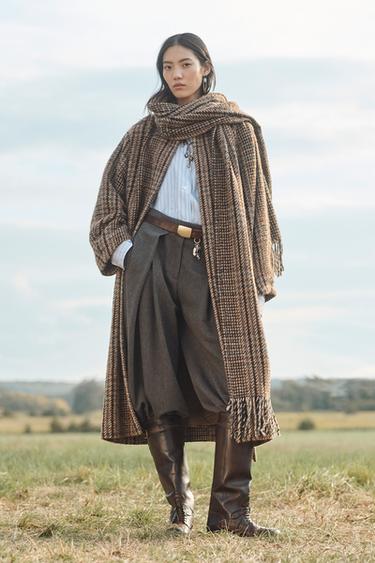 Zara PLAID SCARF COAT LIMITED EDITION - Brown
