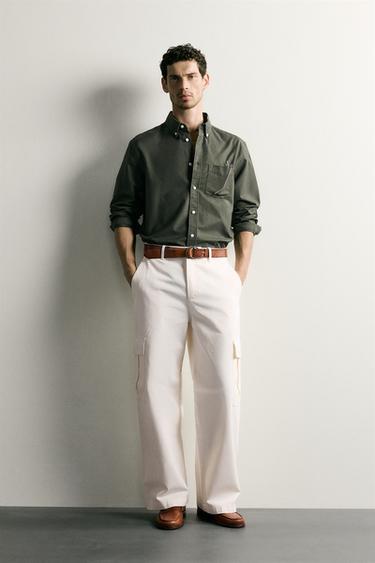 REGULAR FIT TEXTURED OXFORD SHIRT - Dark green by Zara