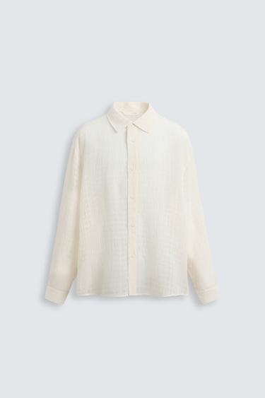 CAMISA COM ESTRUTURA EM LINHO-ALGODÃO - Branco-marfim da Zara