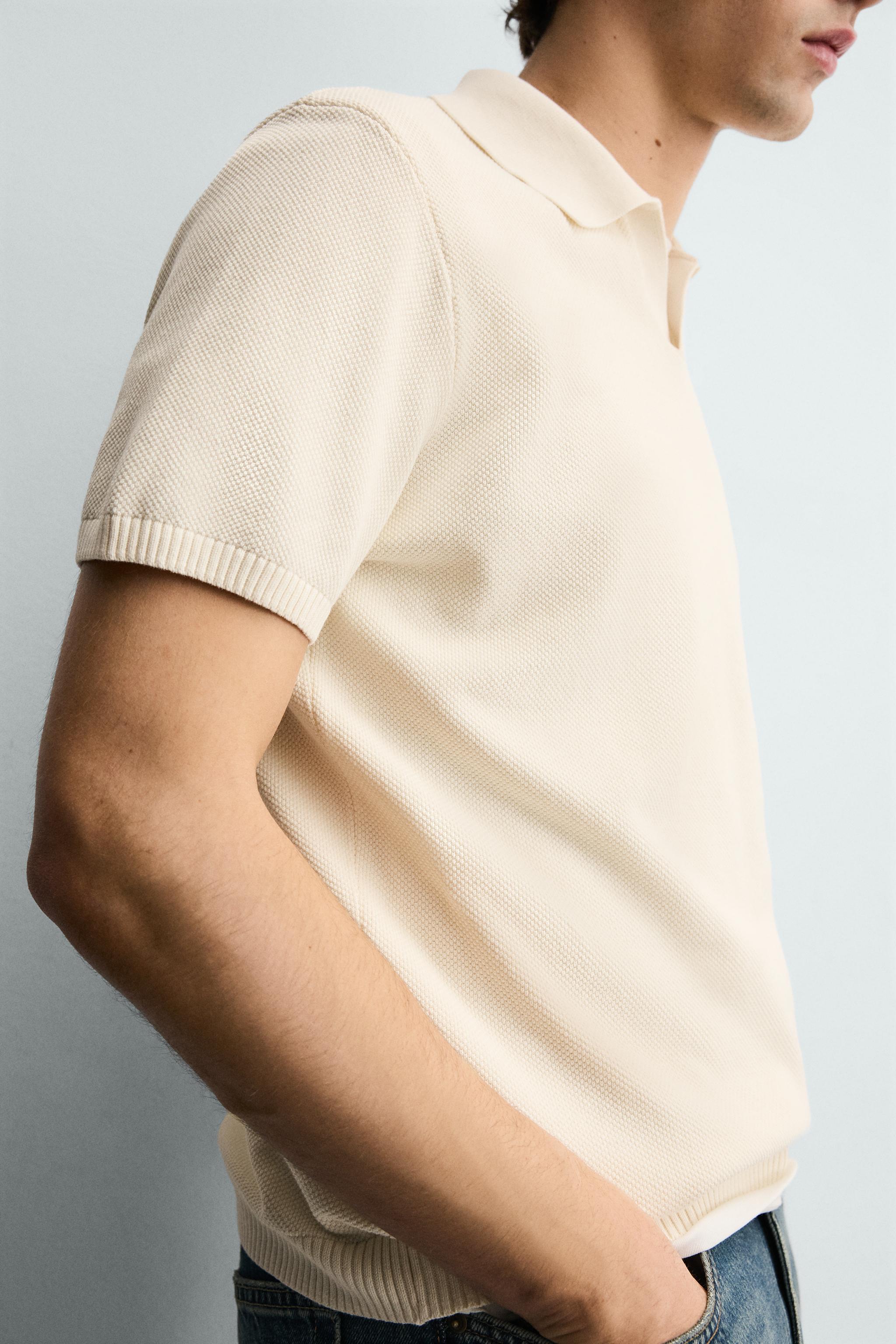 Zara DOKULU REGULAR FIT ÖRGÜ POLO T-SHIRT görsel 6