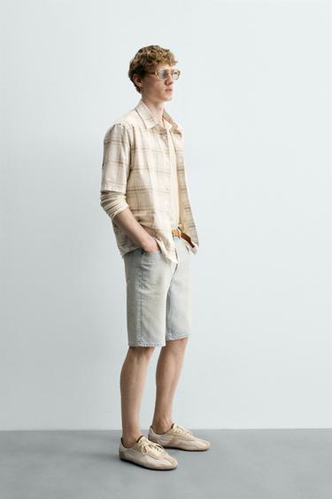 REGULAR FIT CHECK SHIRT - Sand by Zara - Image 3
