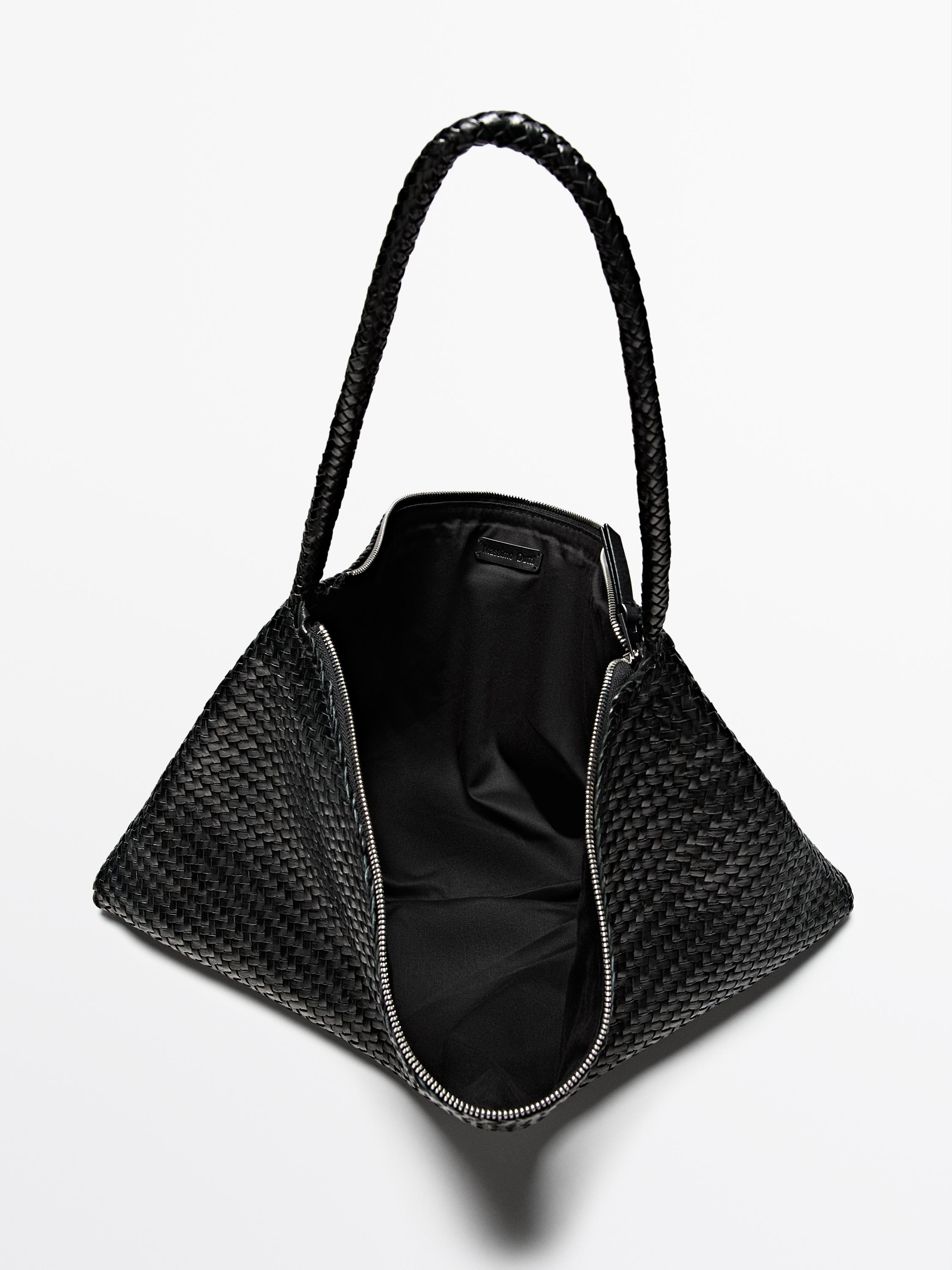 Large woven nappa leather satchel bag