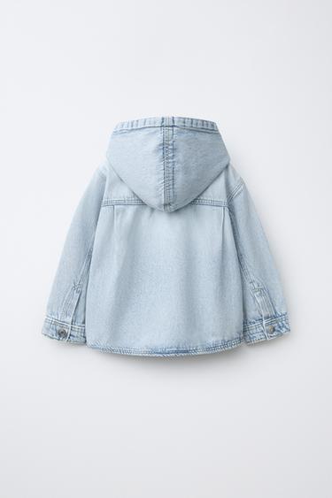 DENIM OVERSHIRT WITH HOODIE - Light blue by Zara - Image 1