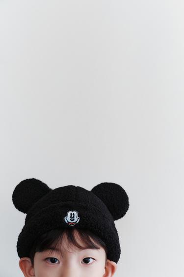Zara ©迪士尼米老鼠刺繡羊羔絨帽 - 黑色