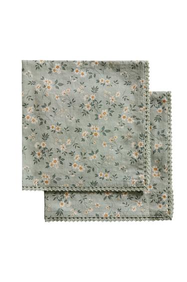 PACK OF WILDFLOWER NAPKINS WITH LACE TRIM (PACK OF 2) - Bluish by Zara