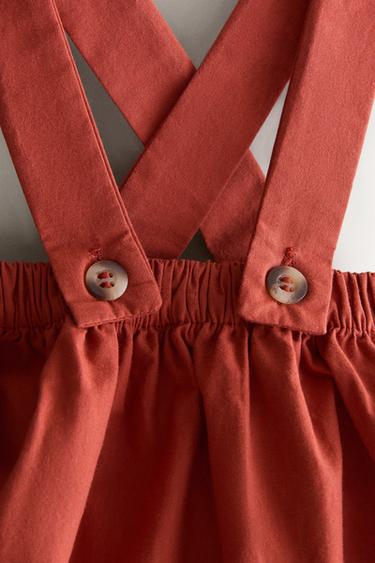 BABY POPLIN DUNGAREES — Brick 2