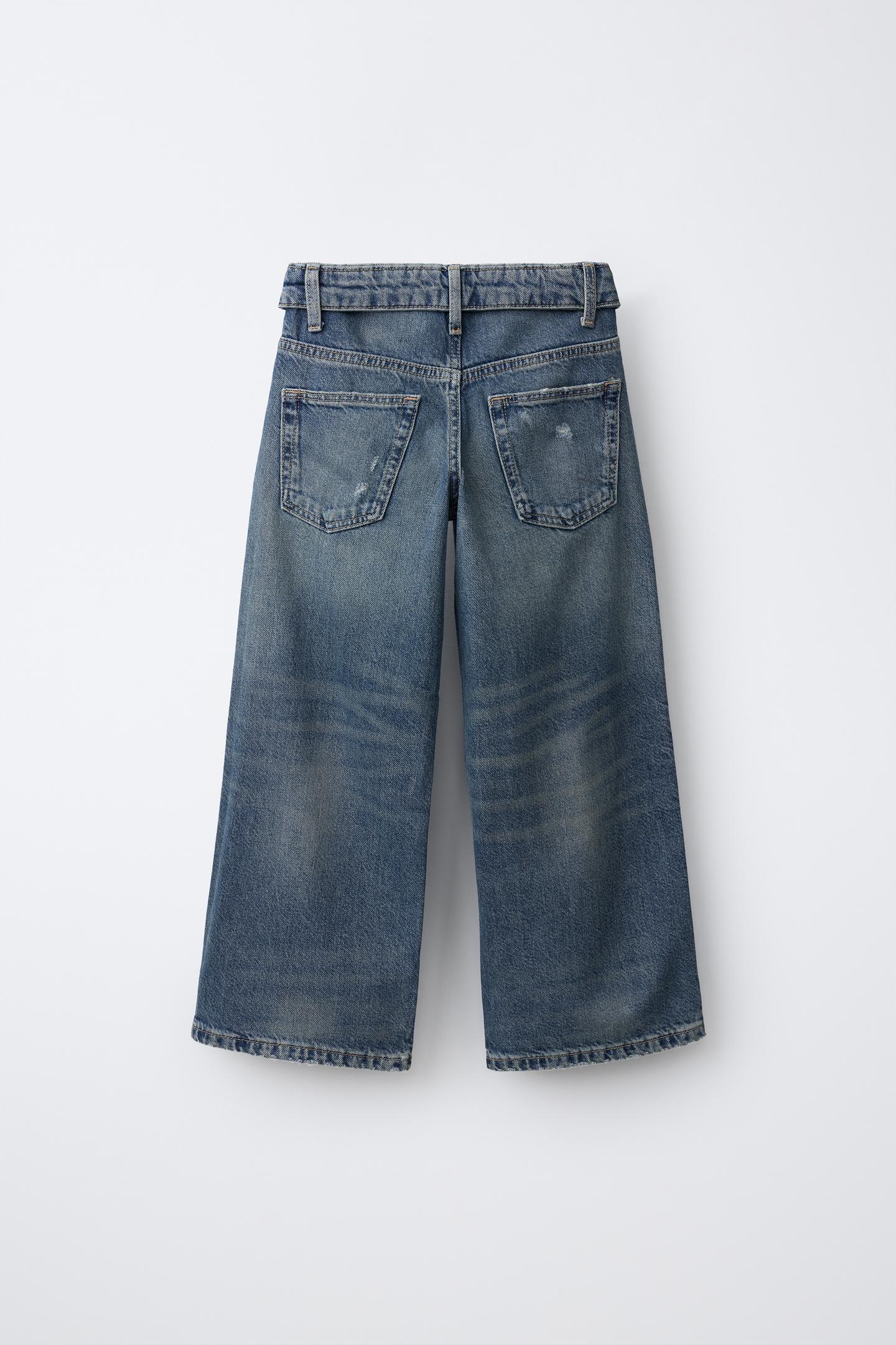 Детские джинсы Zara Distressed Wide-Leg, цвет: Синий — фото 2