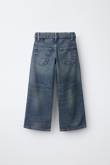 DISTRESSED WIDE-LEG JEANS — Blue 2