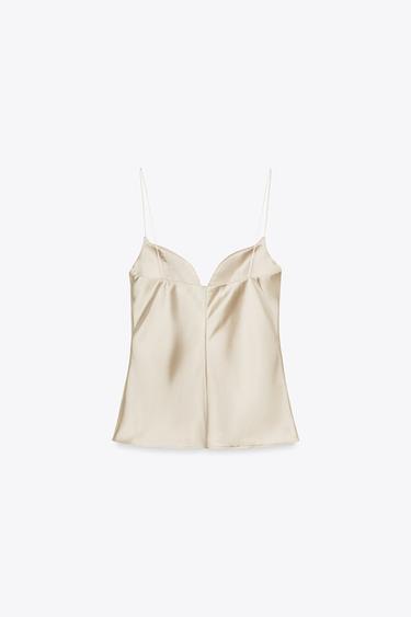 TOP SATINÉ DÉCOLLETÉ EN CŒUR - Beige de Zara - Image 5
