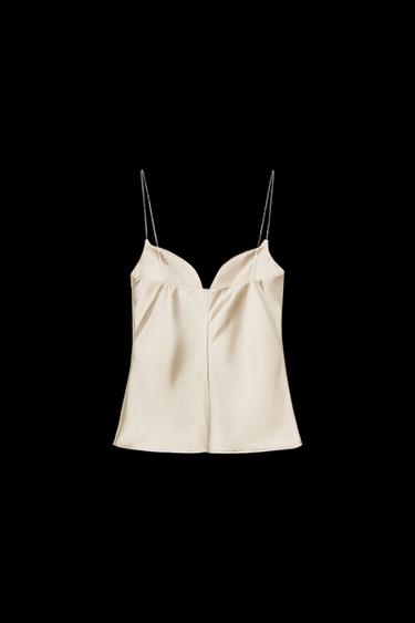 TOP SATINADO ESCOTE CORAZÓN - Beige de Zara