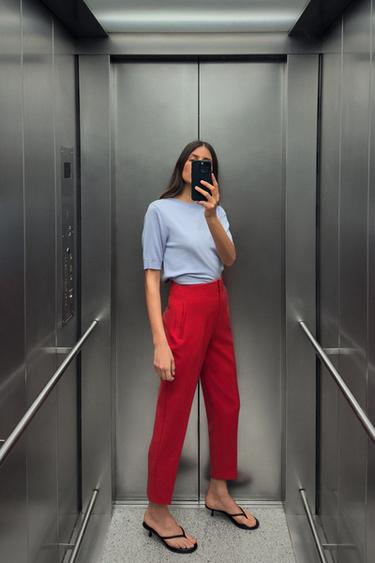 Zara PANTS WITH A HIGH WAIST - Red