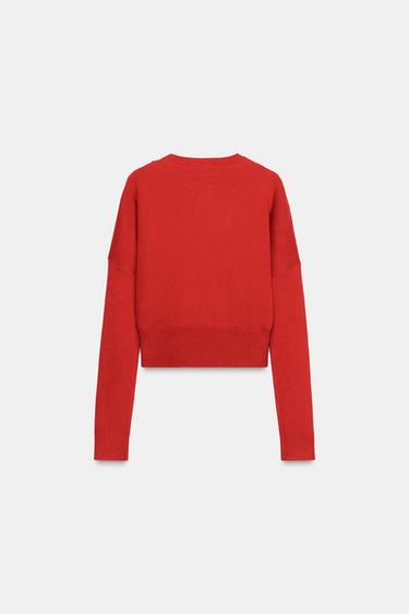 Zara DOUBLE LAYER KNIT CARDIGAN SWEATER - Red