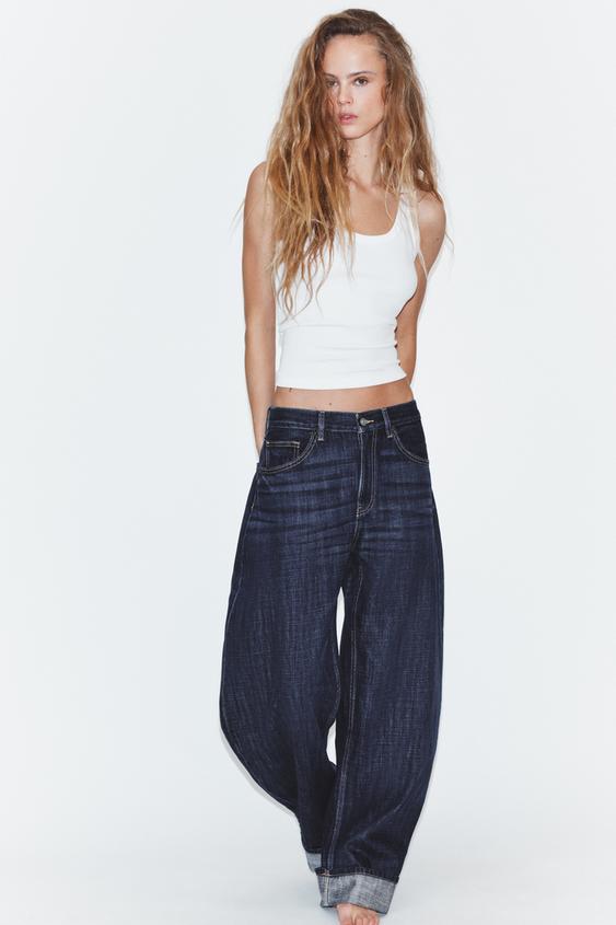 TRF MID-RISE BARREL FOLDED JEANS