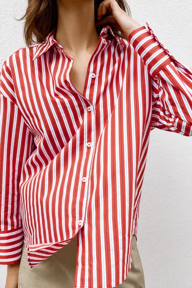 CHEMISE RAYÉE - Blanc / Rouge de Zara - Image 3