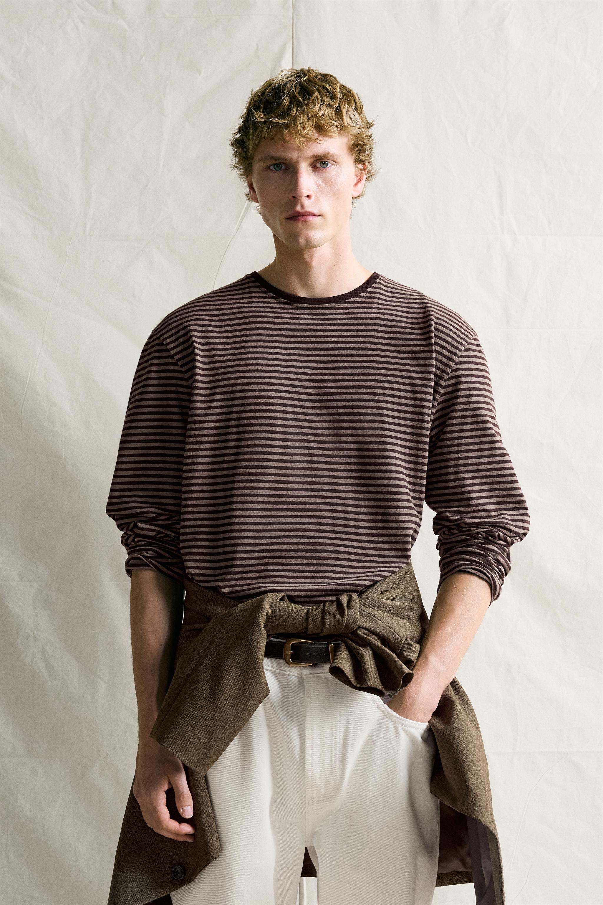 Zara SUPIMA® ÇİZGİLİ JAKARLI T-SHIRT görsel 2