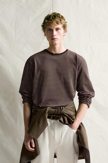 SUPIMA® STRIPED JACQUARD T-SHIRT — Brown 2