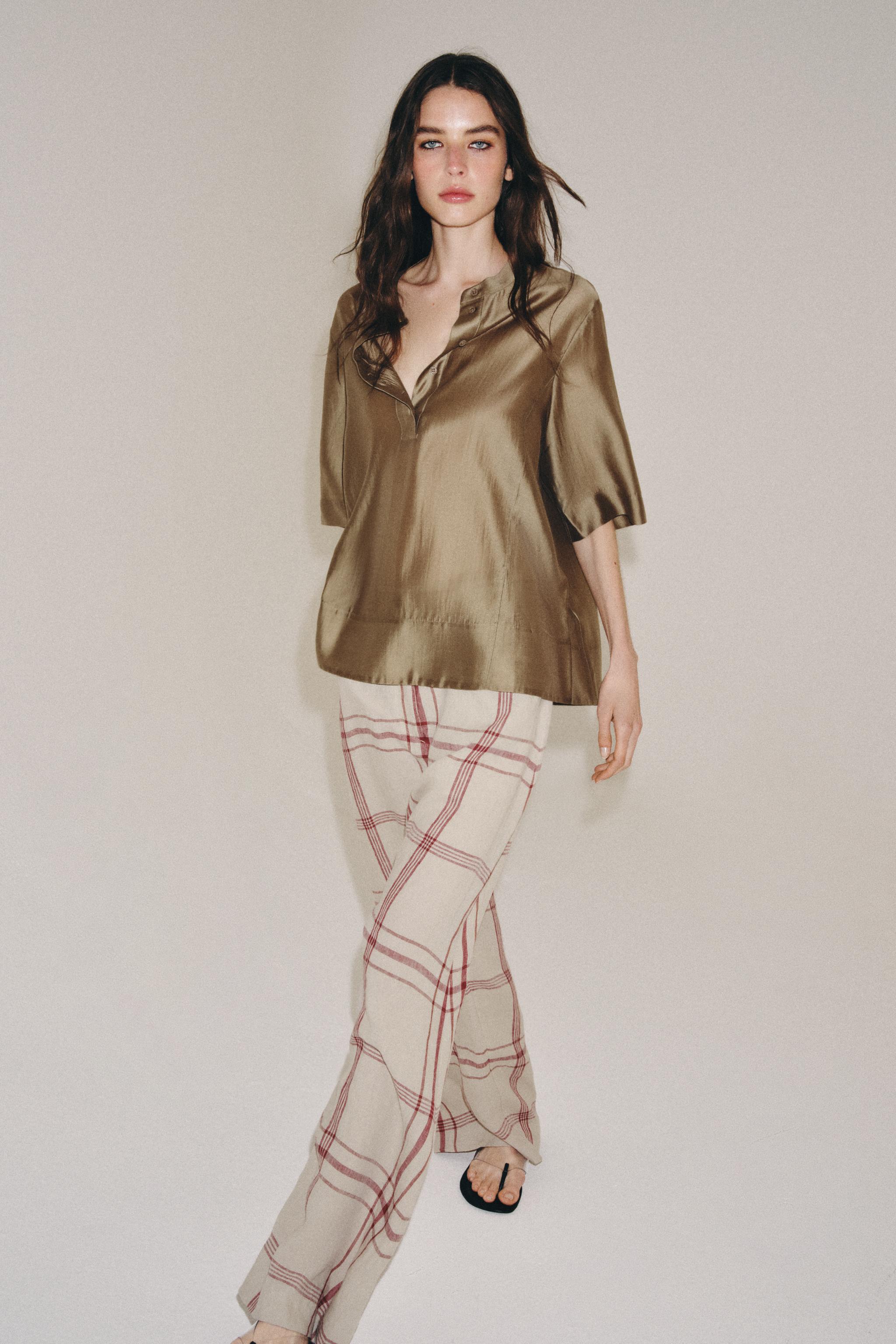 BLUSA FLUIDA MANGA CURTA ZW COLLECTION - Marrom-claro | ZARA Brasil
