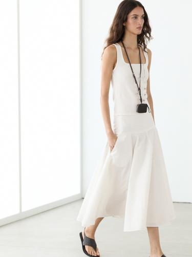 Jupe midi empiècement 100 % coton - Blanc de Zara