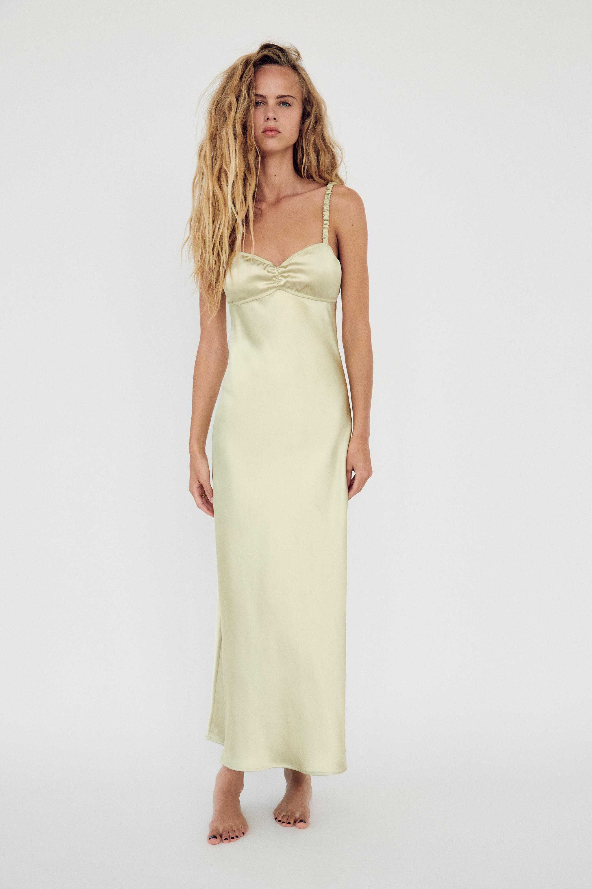 SATIN EFFECT MIDI SLIP DRESS - Oil | ZARA United States