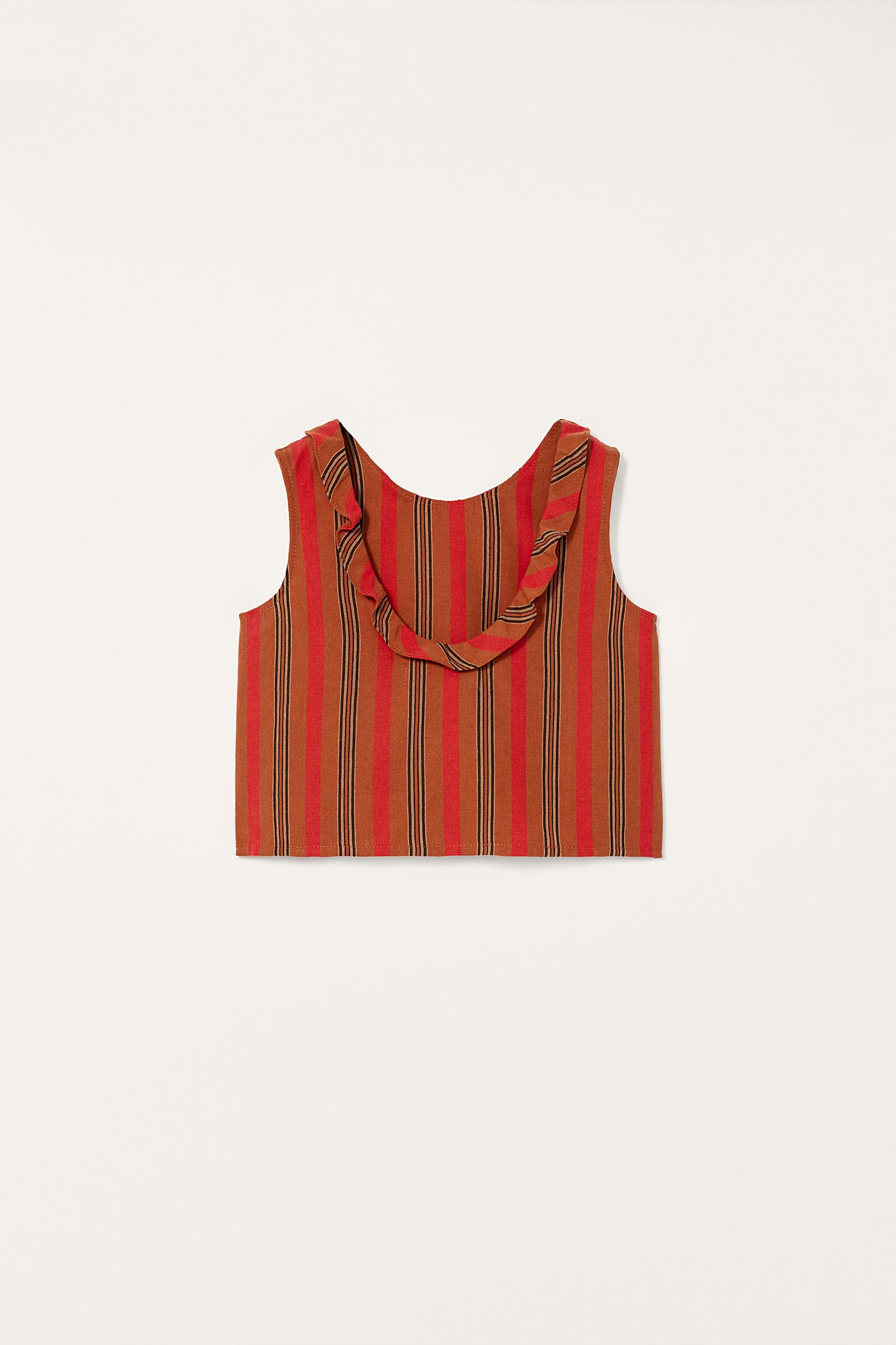 ¨̮⃝出品 LIMITED EDITION RUFFLED STRIPED TOP - Brick | ZARA United States