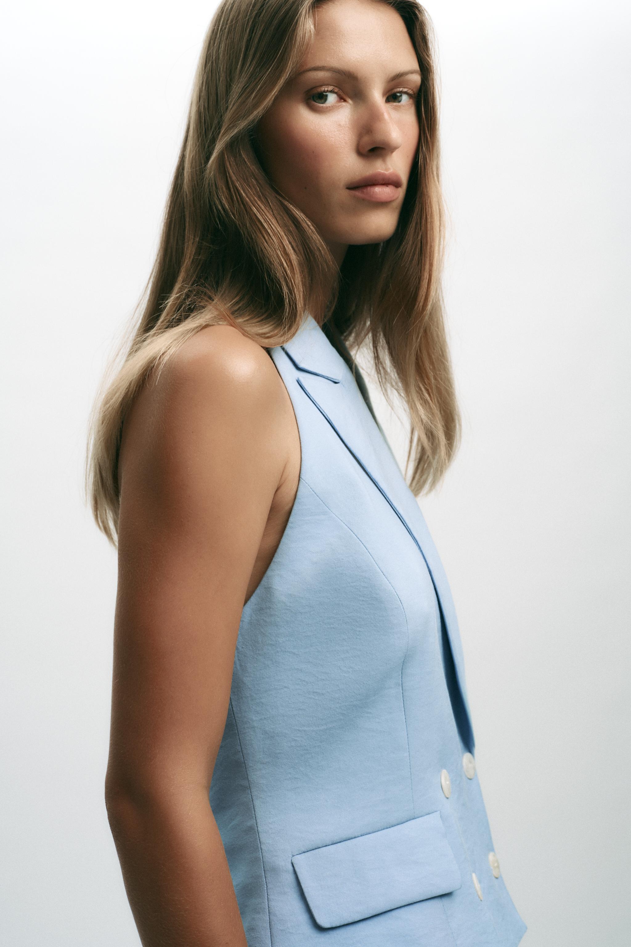 HALTER DOUBLE BREASTED VEST - Sky blue | ZARA United States
